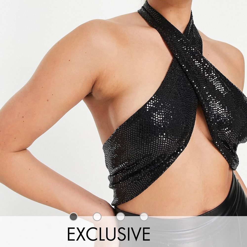 ASOS Shimmer Halter Cross Front Top